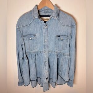 Free People Dylan Chambray Babydoll Buttondown Size Medium